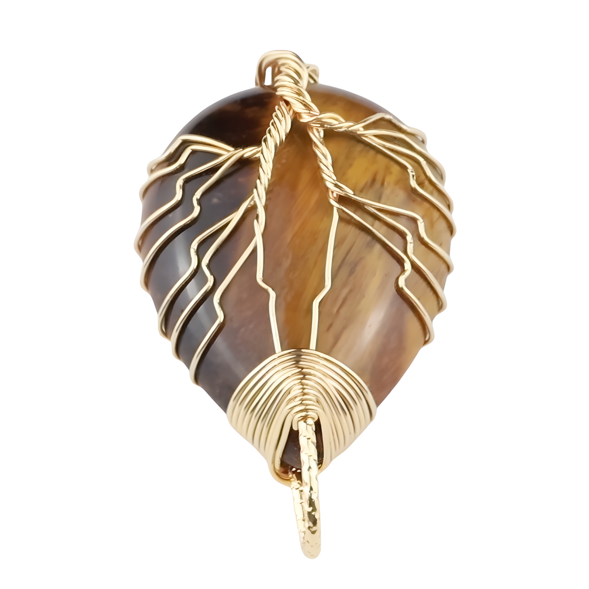 Gold Tiger Eye Tree Of Life Pendant Necklace For Women Oval Gemstone 1341