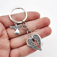 Guardian Angel Wings Keychain Y2K Heart Shaped Alloy Key Ring Purse Bag 41 UK
