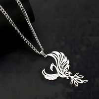 Silver Phoenix Pendant Necklace for Women, Copper Alloy with Silver Plating 1193