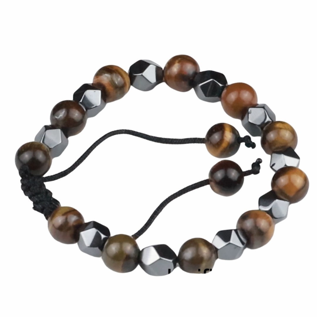 Brown 8mm Tiger Eye Beaded Bracelet Adjustable Macrame Bracelet Unisex 1353