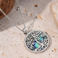 Women's Abalone Shell Tree of Life Necklace, Aurora Iridescent Pendant B129