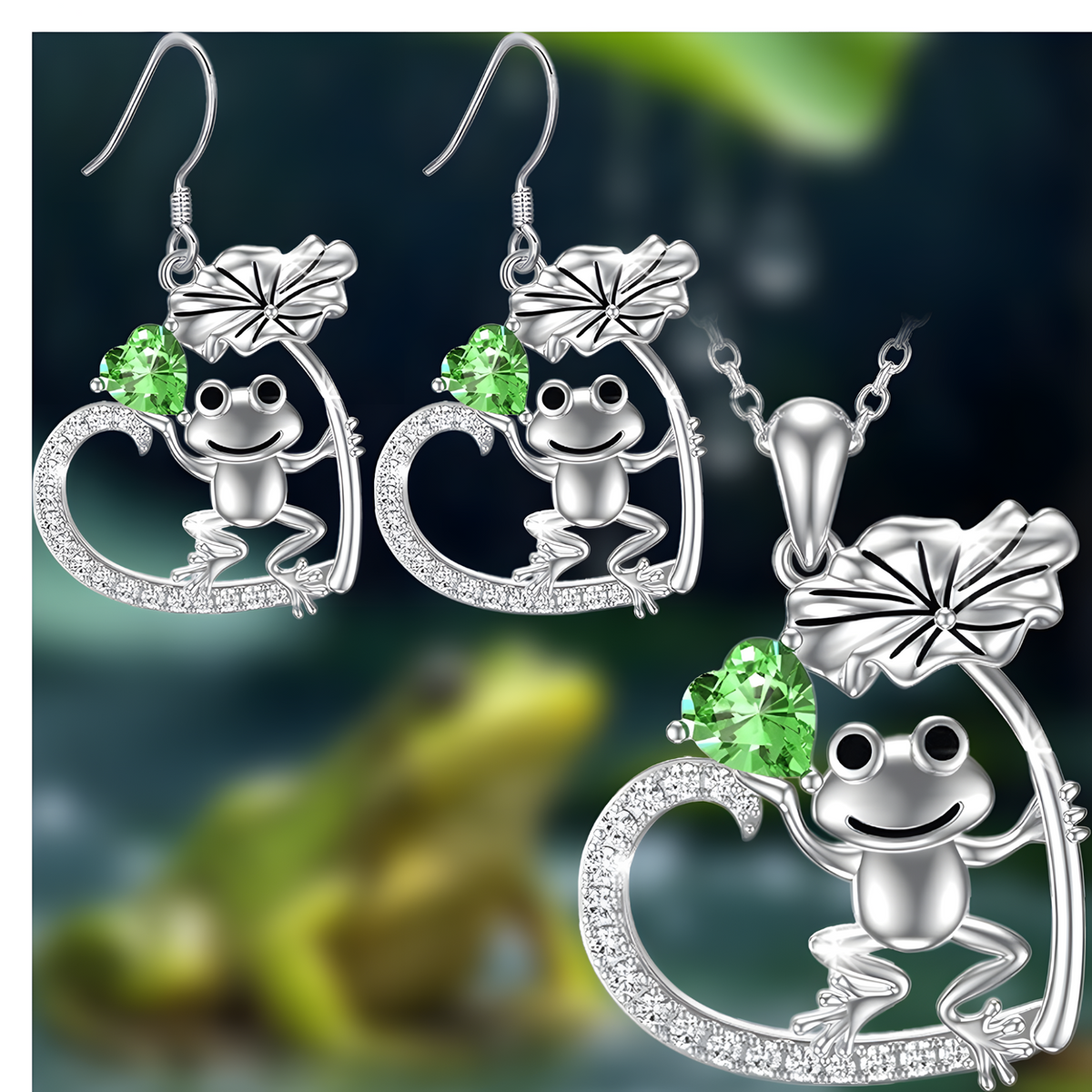 Frog Necklace and Earring Set for Women–Zinc Alloy Rhinestone Jewellery Set 1237