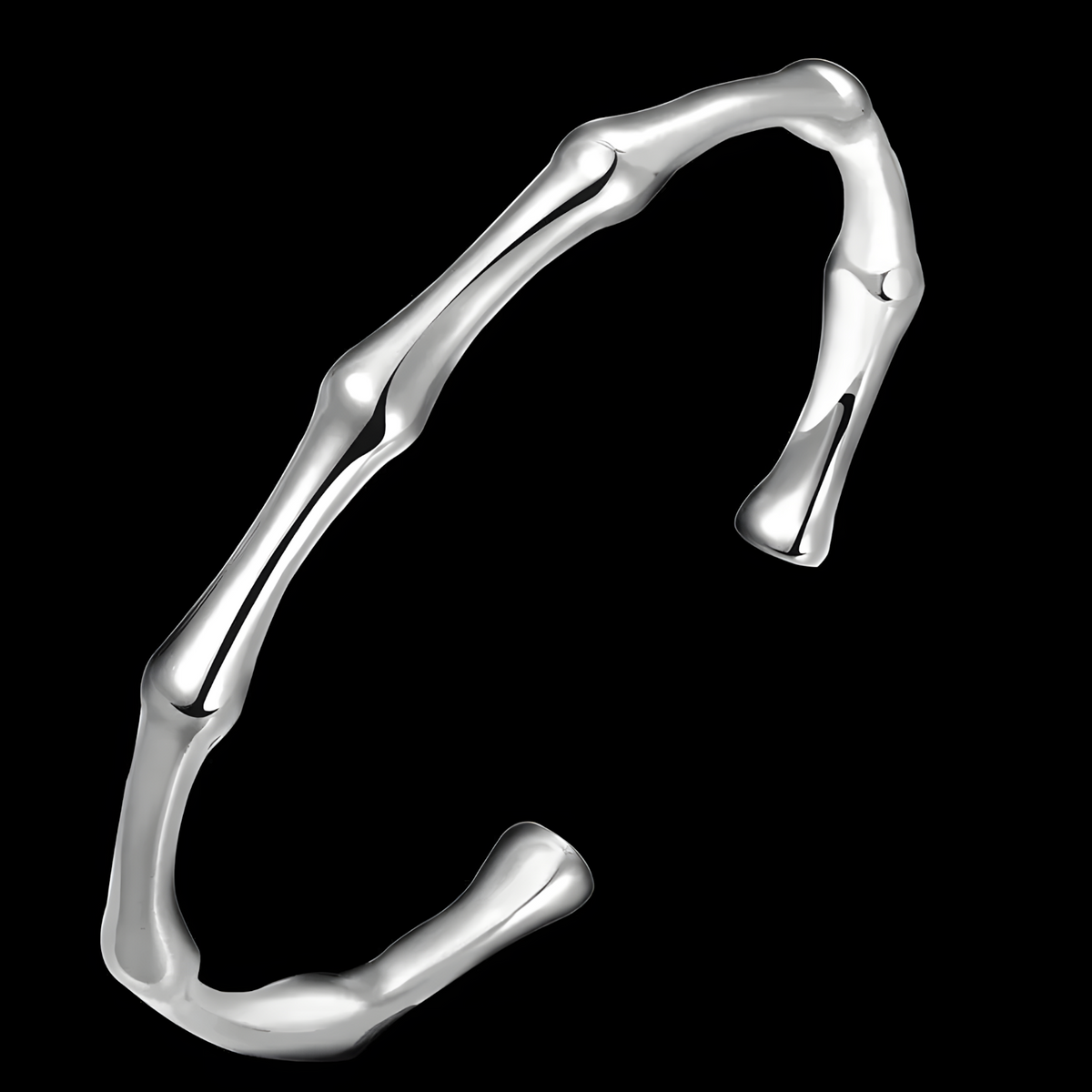 925 Silver Open Cuff Bangle Bracelet Adjustable Bamboo Style for Women 424