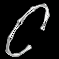 925 Silver Open Cuff Bangle Bracelet Adjustable Bamboo Style for Women 424