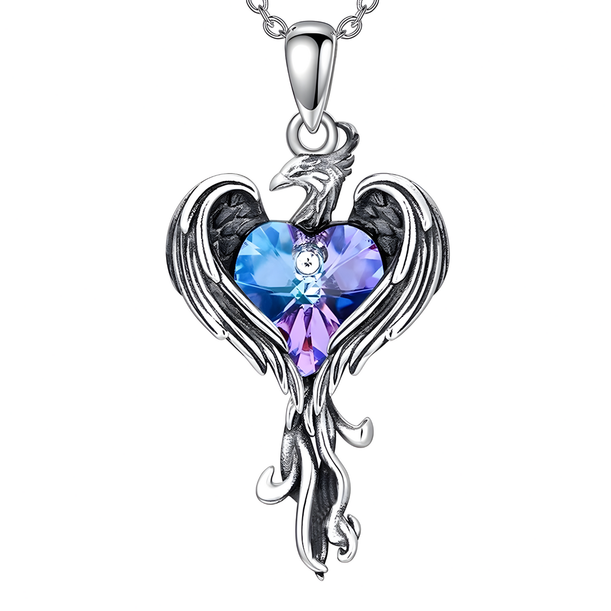 Phoenix Heart Necklace    Gothic Fantasy Firebird Pendant Mystical Winged 1183