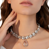 Vintage Large Teardrop Crystal Choker Necklace for Women Wedding Jewelry 439