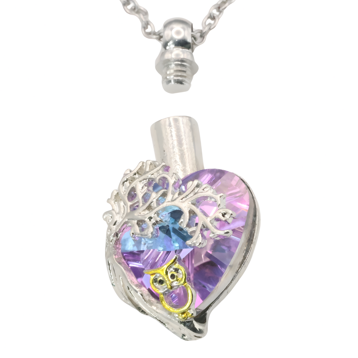 Tree of Life Heart Crystal Necklace Memorial Urn Ashes Pendant | Stainless B260