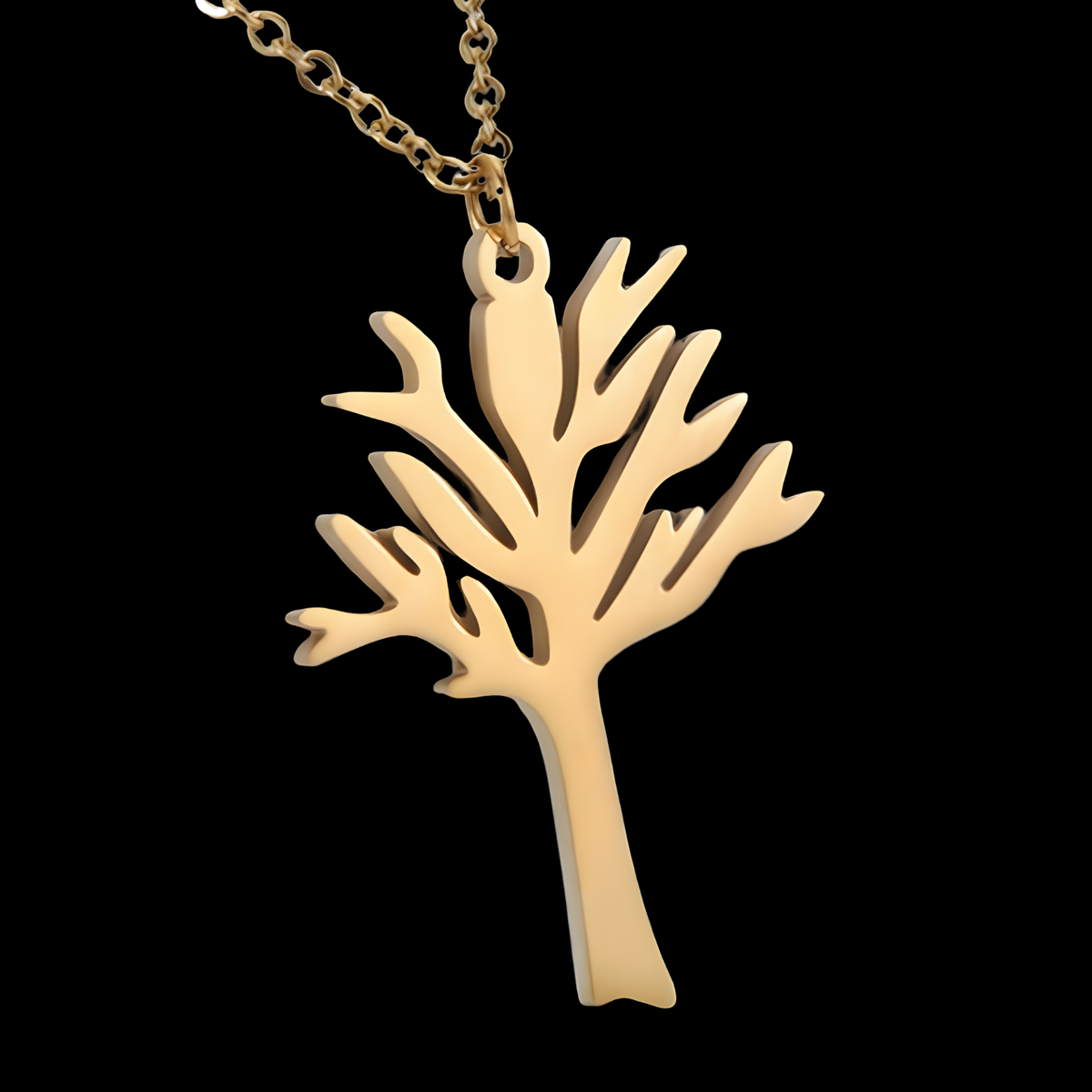 Tree of Life Silhouette Gold Pendant Necklace –Stainless Steel 45+5cm Chain 1086