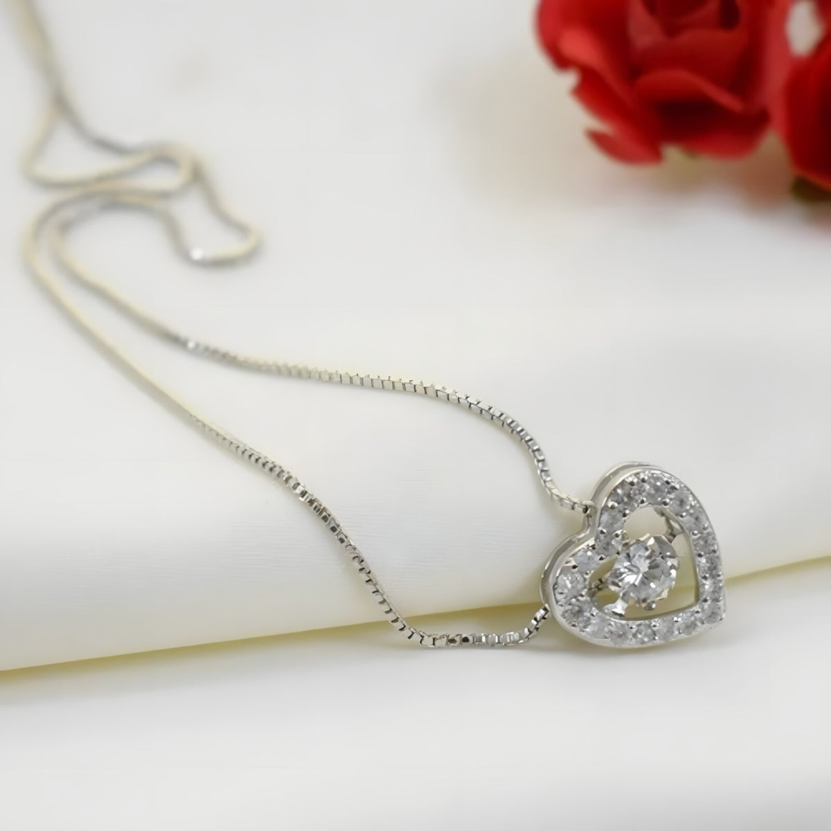925 Sterling Silver Heart Necklace Women | Dancing Zircon Pendant Adjustable 260