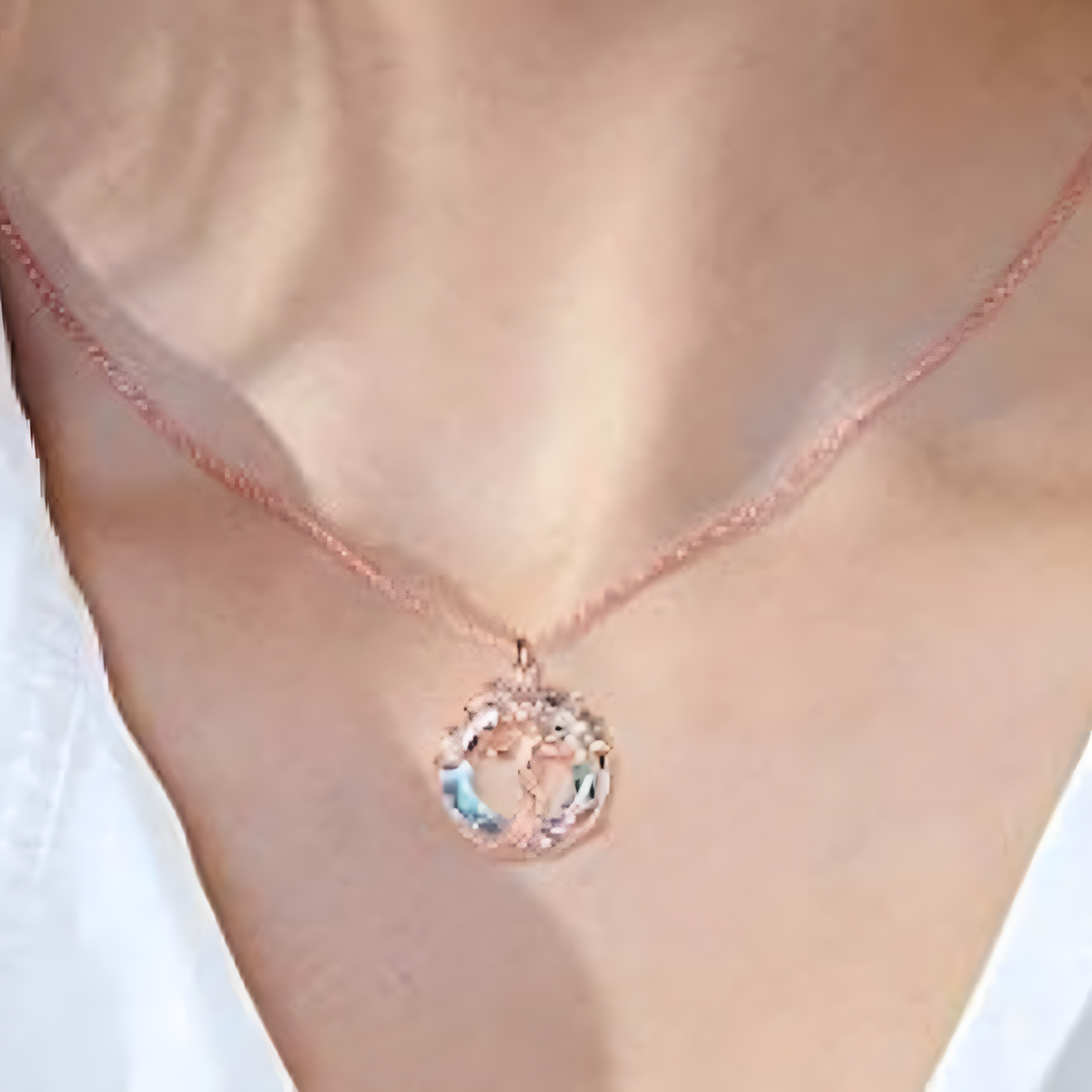 Rose Gold Celtic Tree of Life Necklace with Iridescent Crystal | Family Love B79