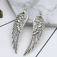 Silver Tone Angel Wing Dangle Earrings Women Feathered Design Hook Earrings B53