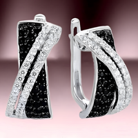 Sterling Silver Hoop Earrings for Women with Black and White Zirconia Stones 510