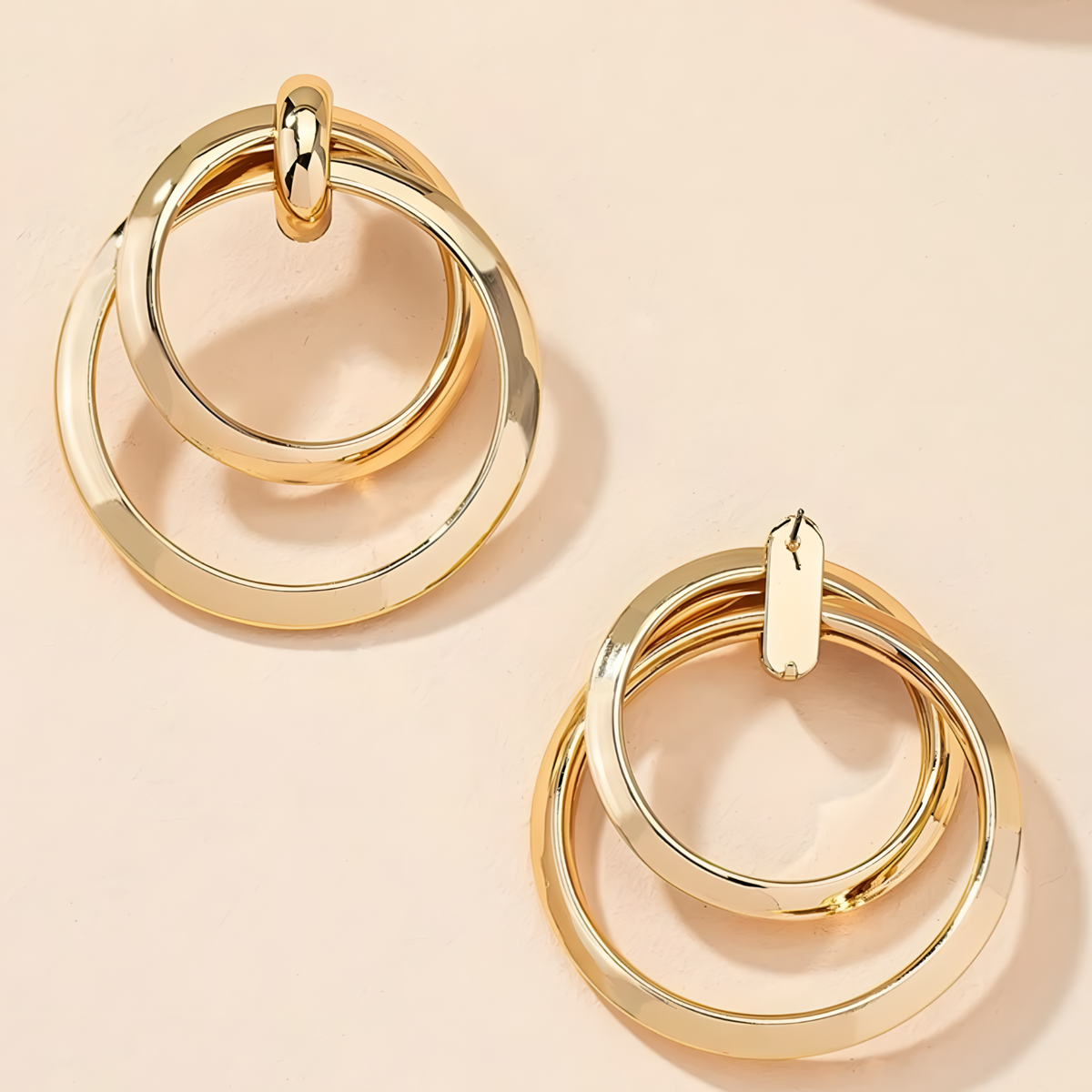 Oversized Double Ring Hoop Earrings Gold Plated Statement Drop Earrings 1396