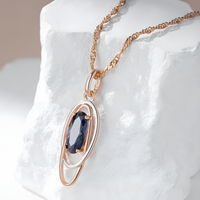 585 Rose Gold Color Oval Colorful Natural Zircon Pendant Necklace for Women 1274