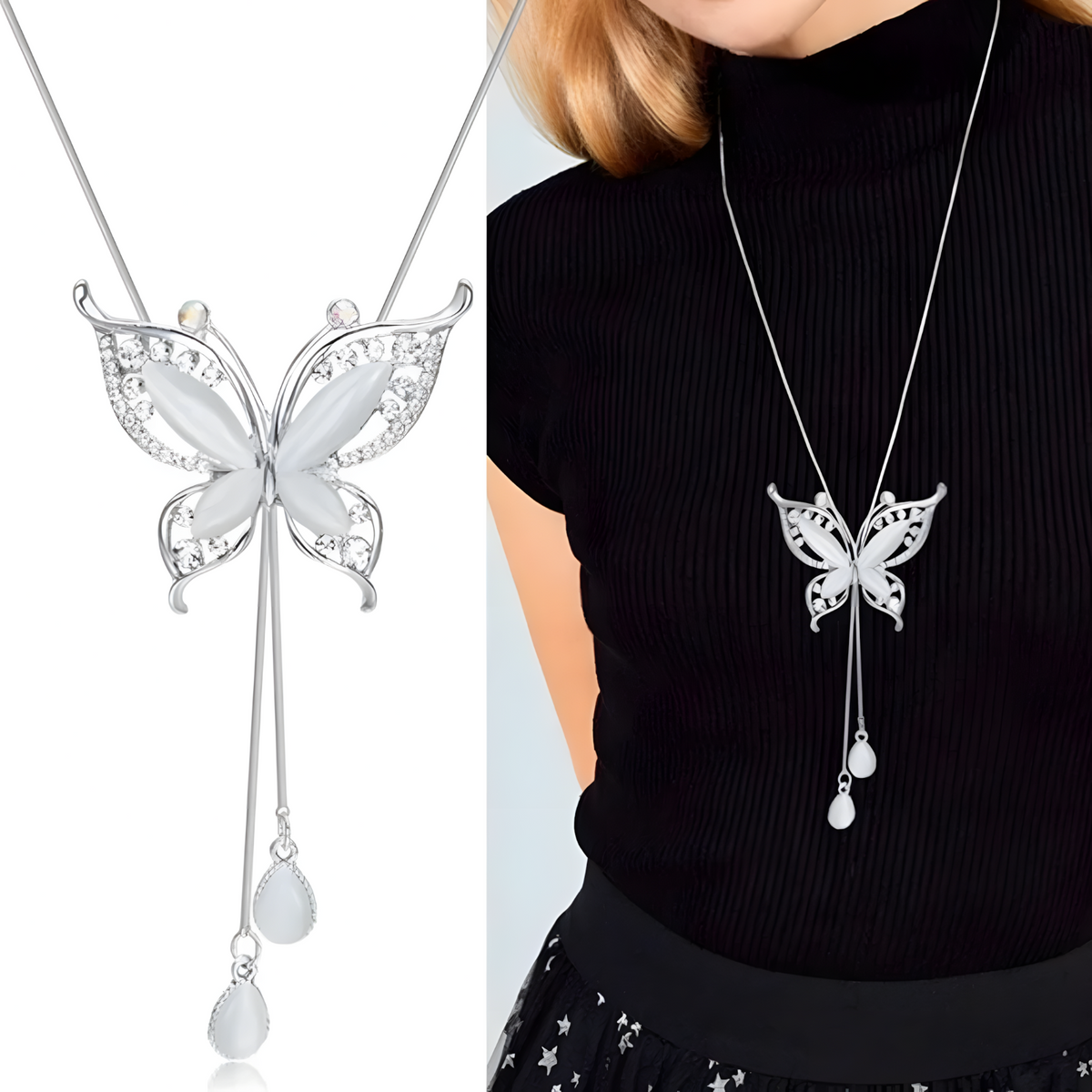 Silver-Tone Butterfly Necklace for Women – Copper Alloy 925 Silver Plating 1205