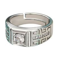 Men’s Cocktail Statement Ring - Silver Tone Wide Adjustable Style Band 1785