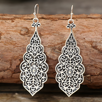 Elegant Vintage Style Silver Tone Openwork Drop Earrings Intricate Filigree B51