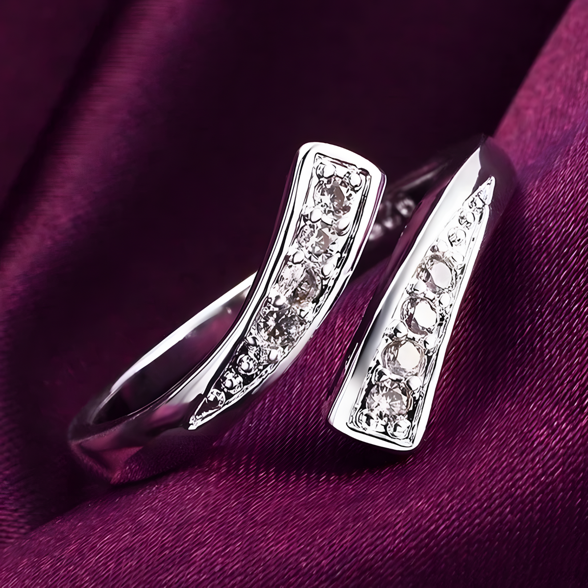 925 Sterling Silver Ring for Women, Adjustable Open Ring with Cubic Zirconia 477