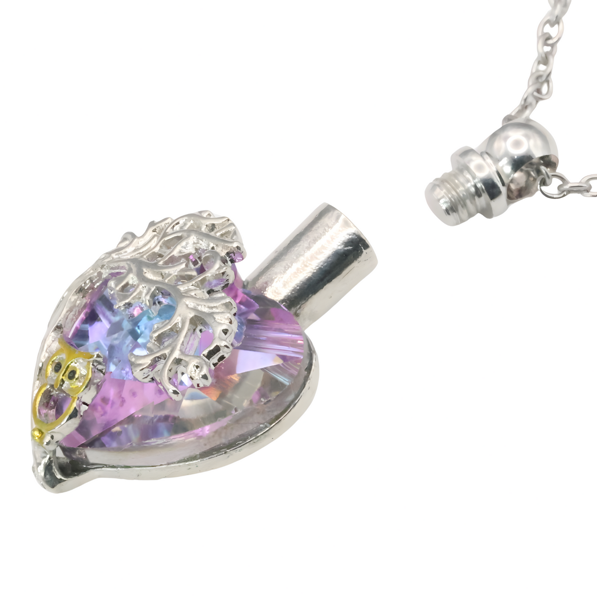 Tree of Life Heart Crystal Necklace Memorial Urn Ashes Pendant | Stainless B260