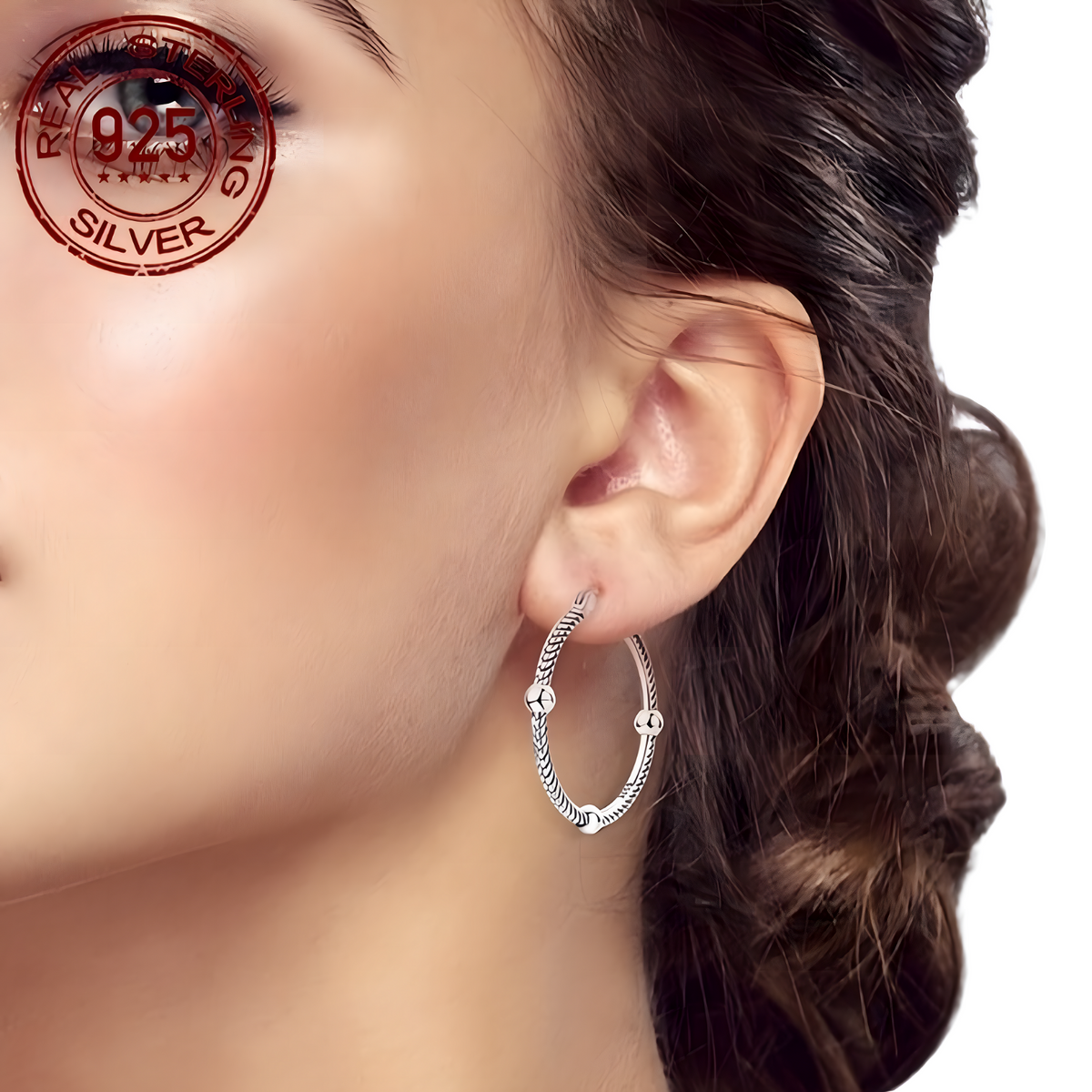 925 Sterling Silver Twisted Rope Hoop Earrings for Women 32.8mm Vintage Boho 625