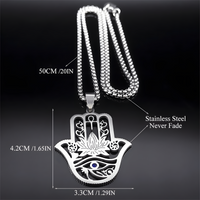 Hamsa Hand Lotus Necklace – Stainless Steel Eye Of Horus Pendant, Silver 1089