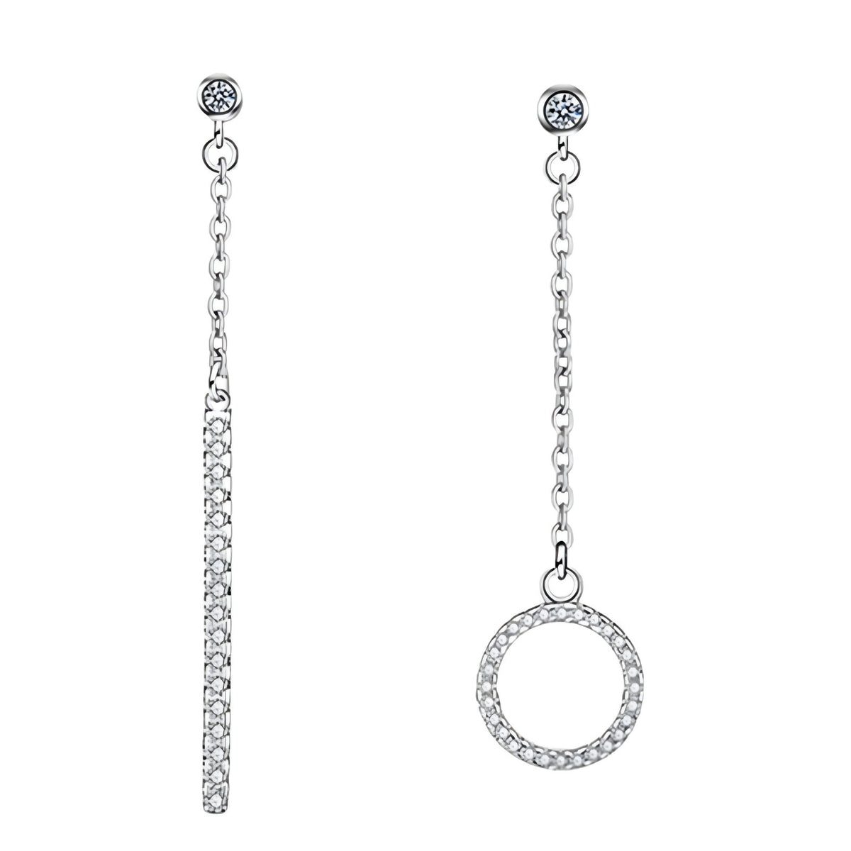 925 Sterling Silver Asymmetrical Drop Earrings - Long Chain Dangle Earrings 350