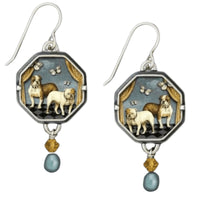Vintage Dog Print Drop Earrings for Women – Handmade Octagon Dangle Earrings B3