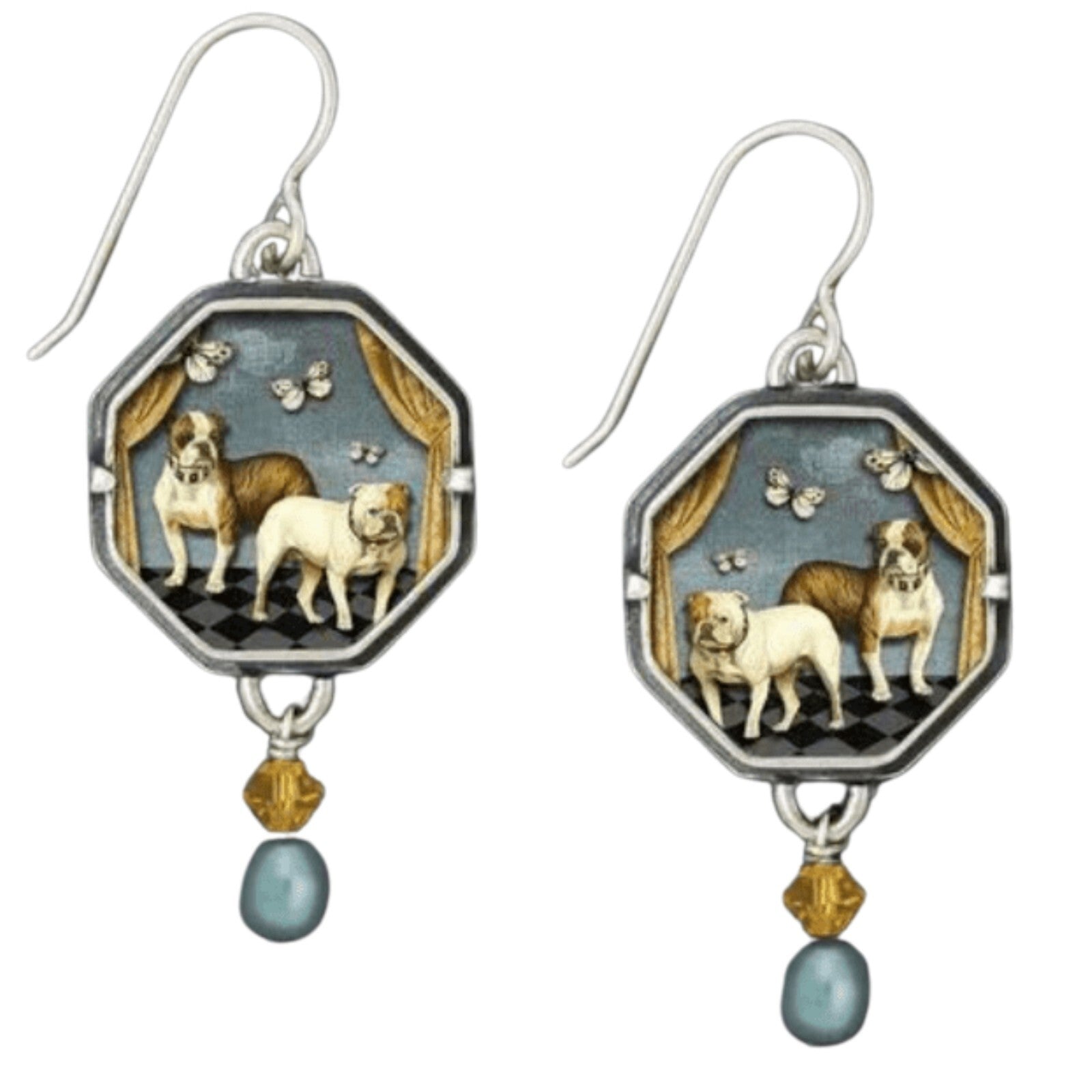 Vintage Dog Print Drop Earrings for Women – Handmade Octagon Dangle Earrings B3