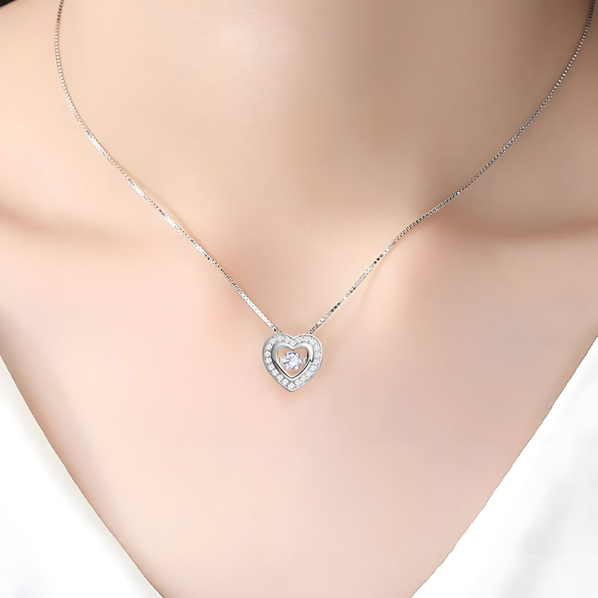 925 Sterling Silver Heart Necklace Women | Dancing Zircon Pendant Adjustable 260