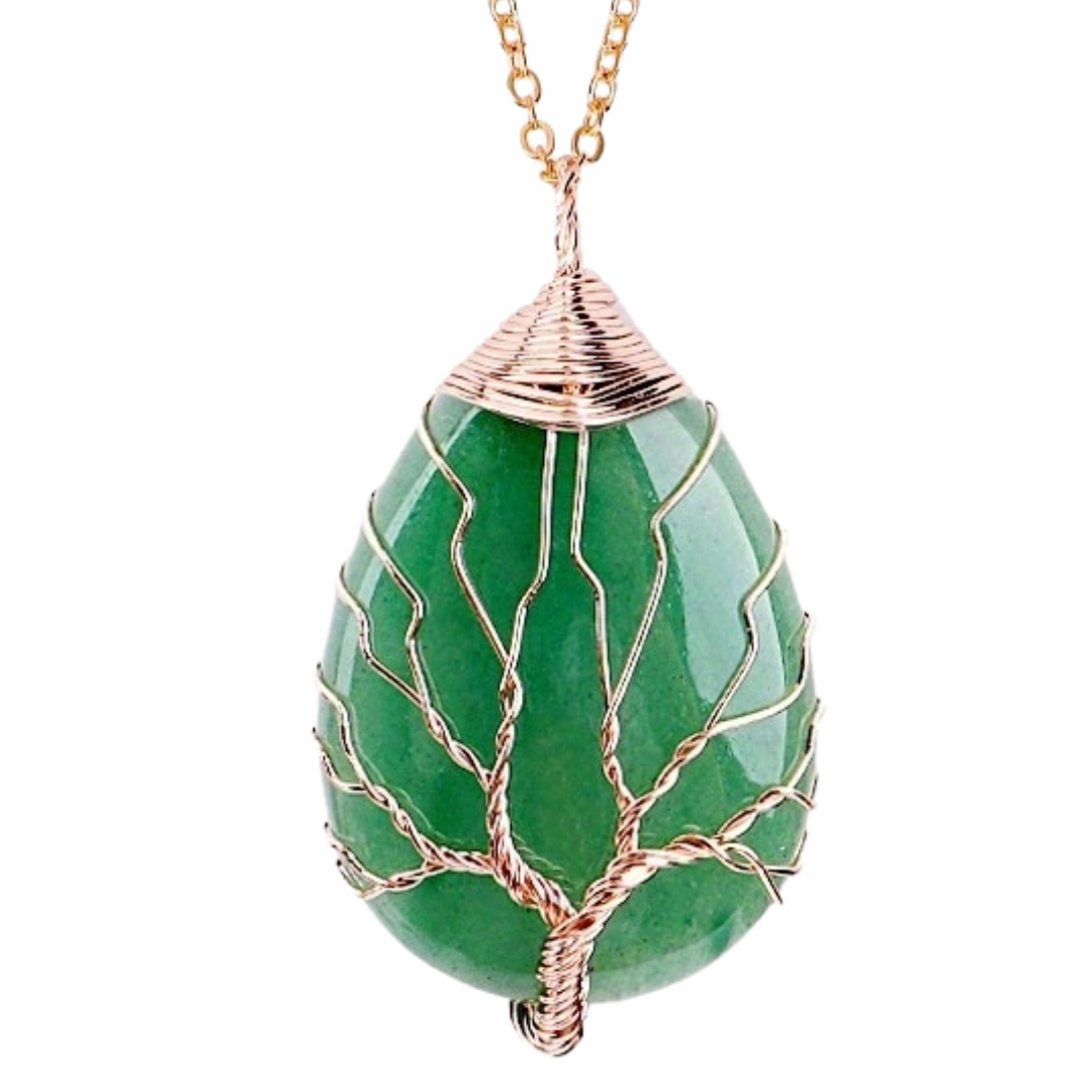 Green Aventurine Oval Tree Of Life Pendant Necklace For Women Statement Gem 1340