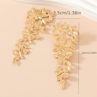 Floral Gold Long Drop Earrings for Women – Elegant 10cm Zinc Alloy Statement 766