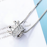 925 Sterling Silver Crown Charm Necklace Dainty Adjustable Length Zircons 268