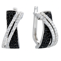 Sterling Silver Hoop Earrings for Women with Black and White Zirconia Stones 510