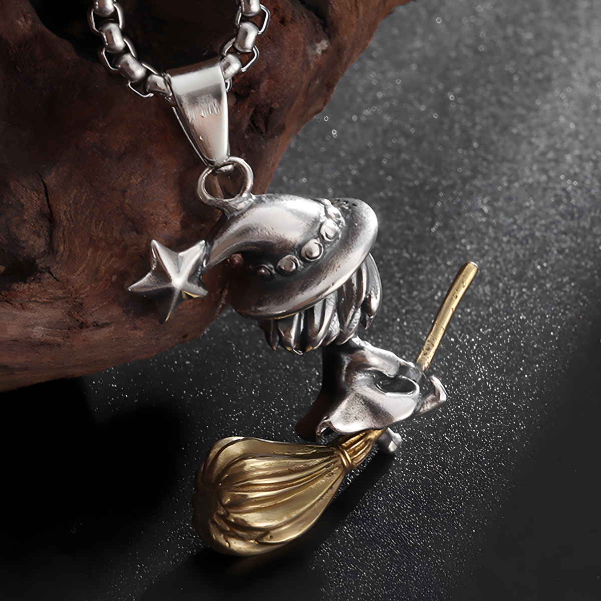 Witch Broom Pendant Necklace Unisex Zinc Alloy Magic Girl Charm, Vintage 1233