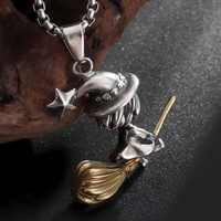 Witch Broom Pendant Necklace Unisex Zinc Alloy Magic Girl Charm, Vintage 1233