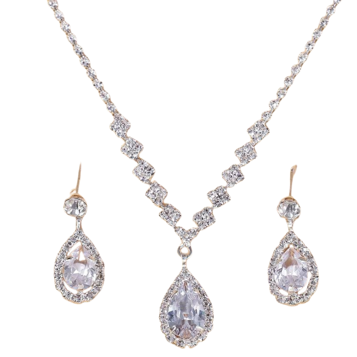 Women Silver Plated Zircon Pendant Necklace&Earring Fine Jewelry Set Wedding 59