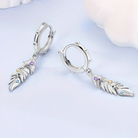 925 Sterling Silver Leaf Drop Earring for Women Elegant Feather Dangle Hoop 831