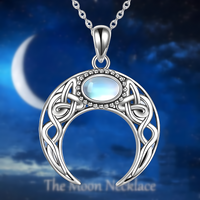 Celtic Crescent Moon Necklace for Women – Zinc Alloy Moon Pendant Blue Opal 1105