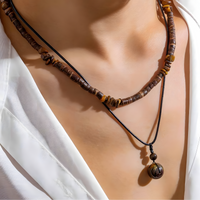 Men’s Vintage Layered Necklace Set, Natural Stone Style Pendant Necklace 1707