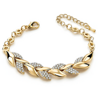 Gold Leaf Crystal Bracelet Women – Elegant Leaf Chain Design with Sparkling 854