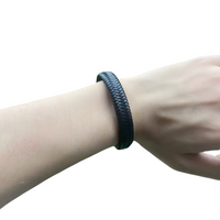 Men's Black Braided Leather Bracelet with Zinc Alloy Magnetic Clasp 446