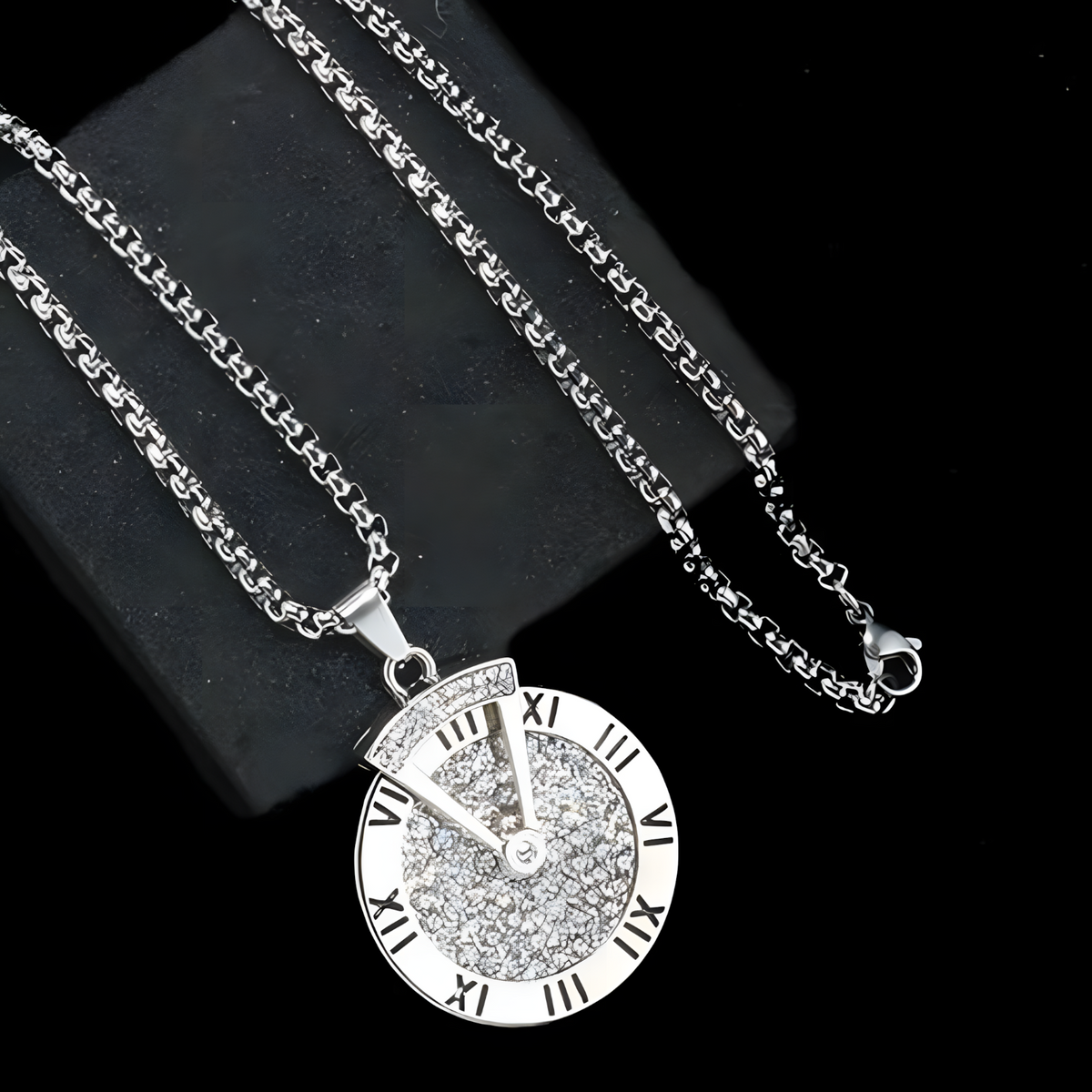 Rotatable Roman Numeral Round Disc Pendant Necklace for Men Hip Hop Spinner 1385