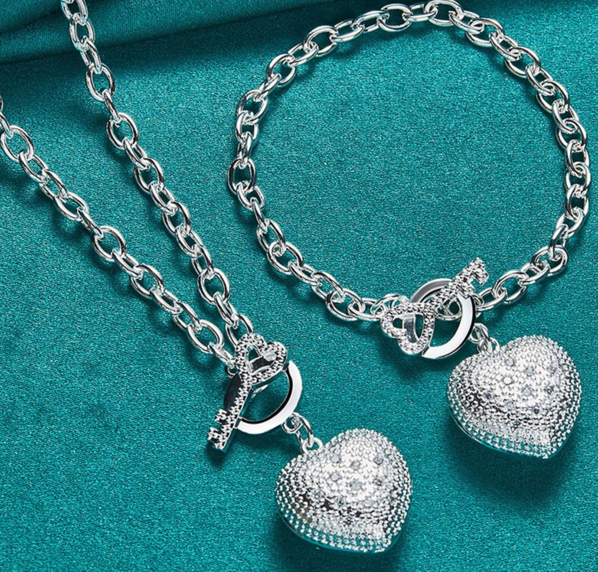 925 Sterling Silver Heart Pendant Necklace Women– Sparkling AAA Zircon Chain 690