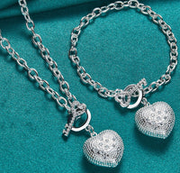 925 Sterling Silver Heart Pendant Necklace Women– Sparkling AAA Zircon Chain 690