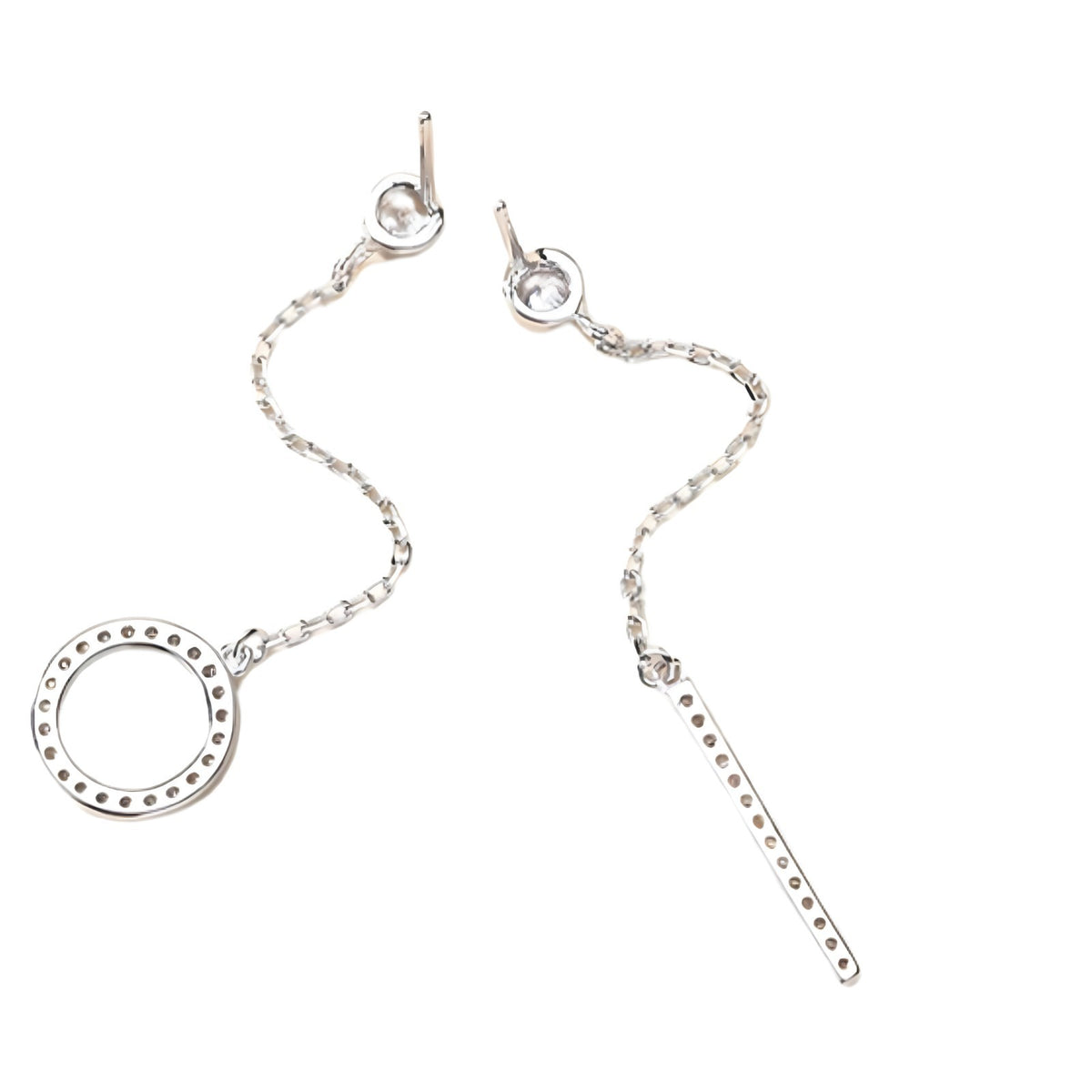 925 Sterling Silver Asymmetrical Drop Earrings - Long Chain Dangle Earrings 350