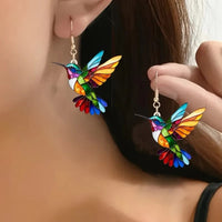 Acrylic Hummingbird Earrings – Bright Multicolour Bird Dangle Style 1235