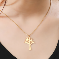 Tree of Life Silhouette Gold Pendant Necklace –Stainless Steel 45+5cm Chain 1086