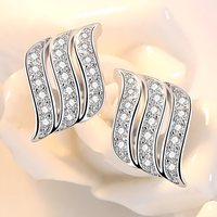 925 Sterling Silver Wave Design Earrings for Women – Sparkling Crystal Studs 311