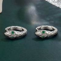 925 Silver-Plated Snake Hoop Earrings for Women Green Crystal Eyes Serpent 1033