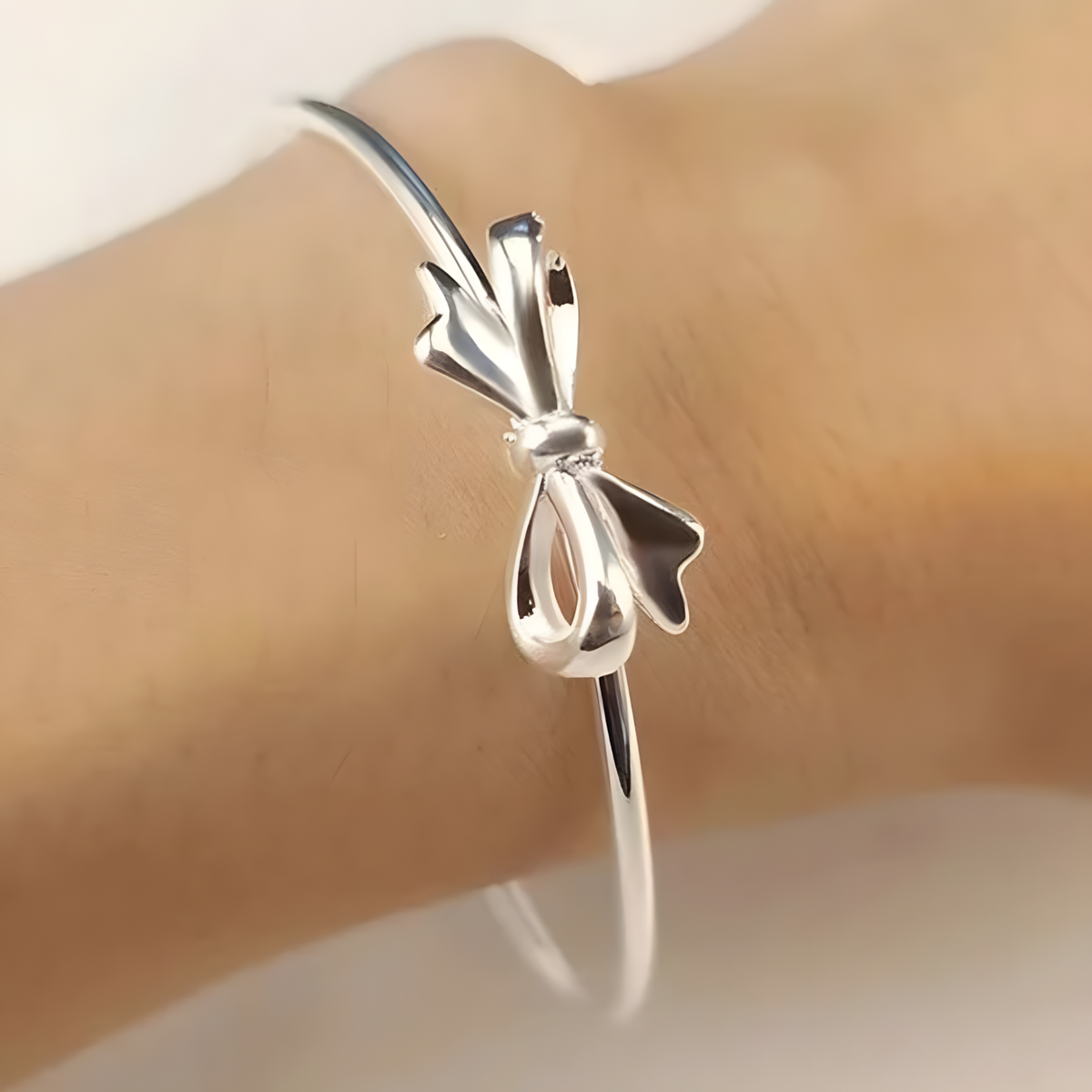 Bow Open Cuff Bangle Bracelet For Women Adjustable Ribbon Knot Smooth Ball 1764